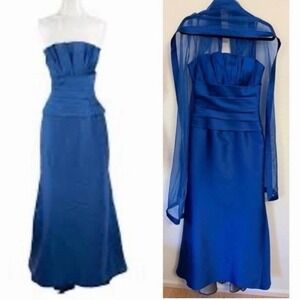 Liancarlo Couture Royal Blue Size 6 Strapless  Formal Silk Gown w/Wrap